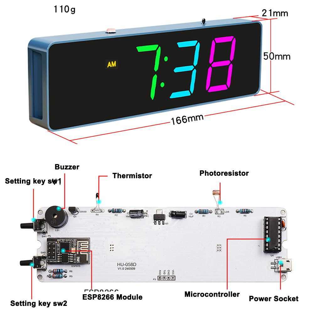 ESP8266 IoT Colorful WiFi Cloc - Diy Home Electronics Projects ulasan dan harga